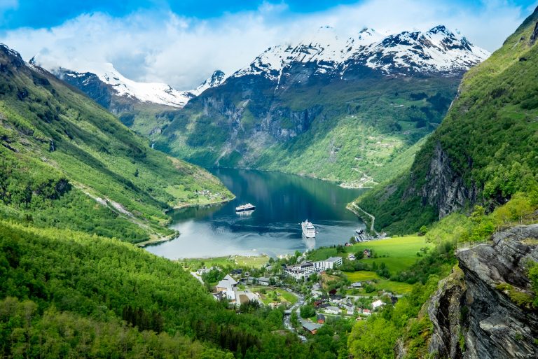 Geiranger fjord, Beautiful Nature Norway. It is a 15-kilometre (9.3 mi) long branch off of the Sunnylvsfjorden, which is a branch off of the Storfjorden (Great Fjord).