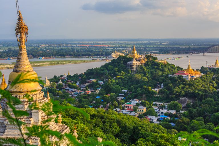 Old capital Sagaing at twilight, Sagaing, Myanmar