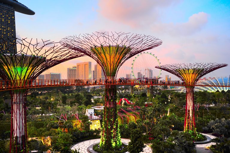 Singapore, Republic of Singapore - March 05, 2013 : Gardens by the Bay at dusk in Singapore. Gardens by the Bay was crowned World Building of the Year at the World Architecture Festival 2012